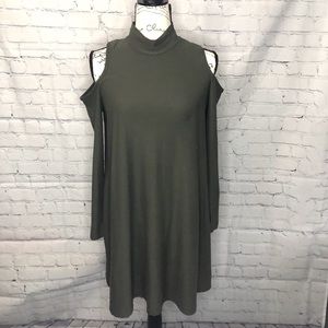Olive Green Open Shoulder Turtleneck Dress Size L